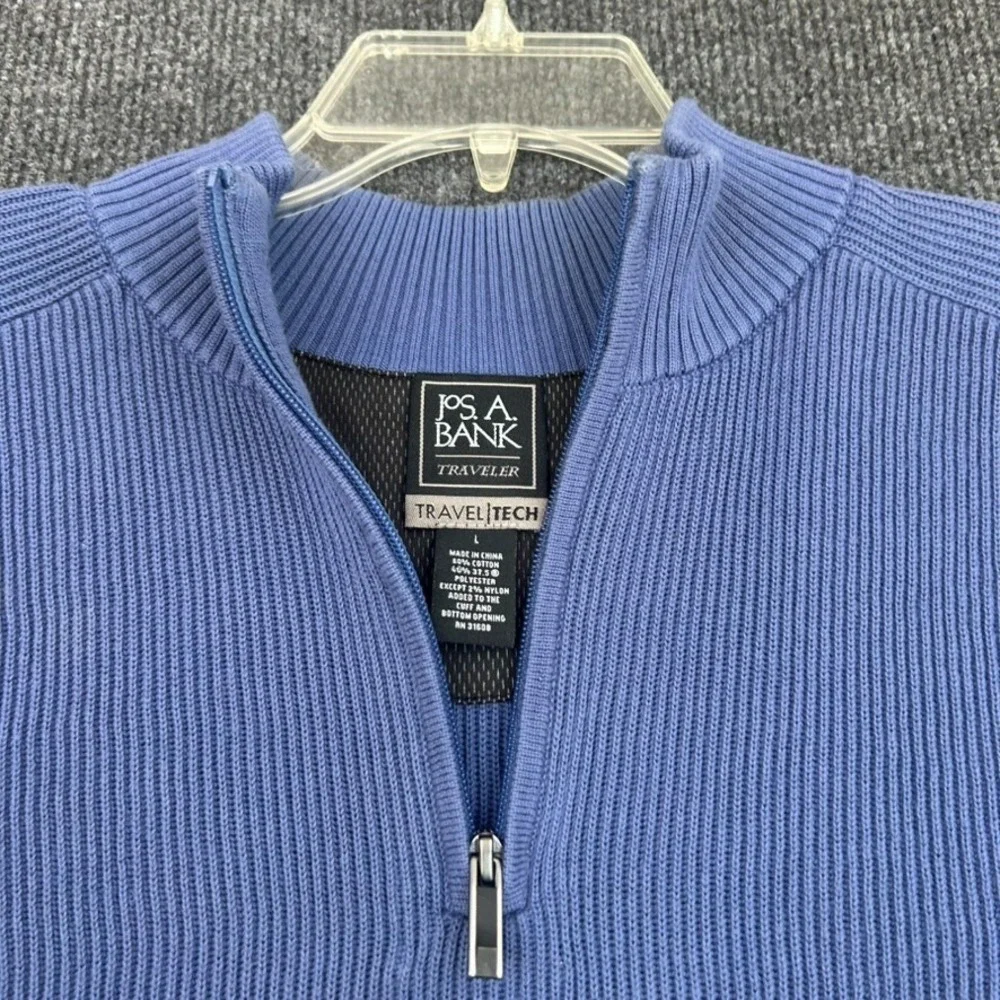 JOS A BANK Traveler Travel Tech Men's 1/4 Zip Sweater Blue Long Sleeve Sz Large
